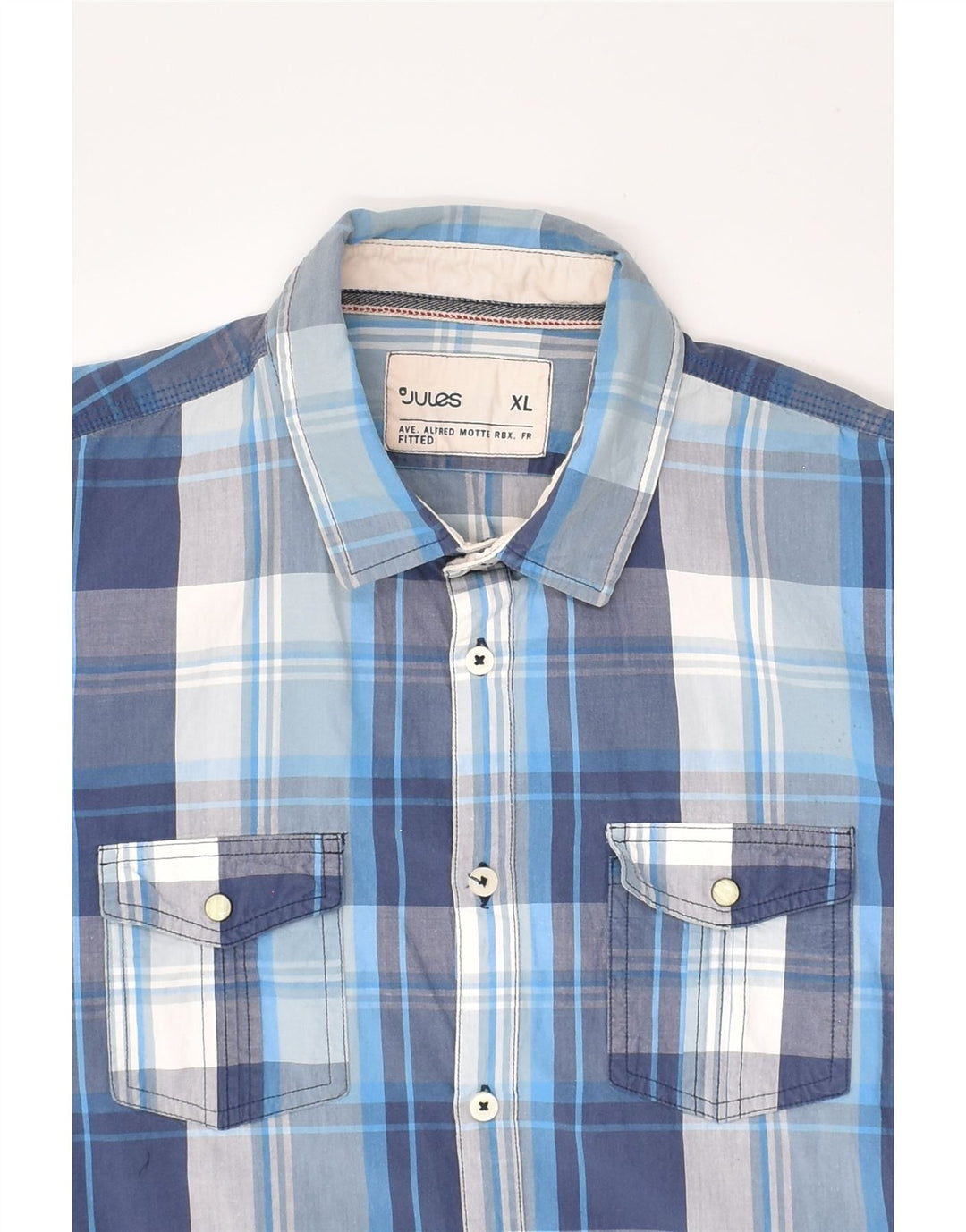 JULES Mens Fitted Shirt XL Blue Check Cotton | Vintage Jules | Thrift | Second-Hand Jules | Used Clothing | Messina Hembry 