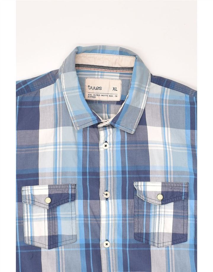 JULES Mens Fitted Shirt XL Blue Check Cotton | Vintage Jules | Thrift | Second-Hand Jules | Used Clothing | Messina Hembry 