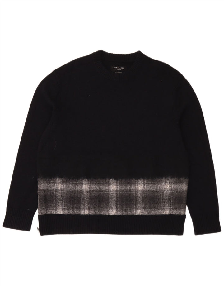 All Saints Mens Oversized Crew Neck Jumper Sweater Medium Navy Blue Check