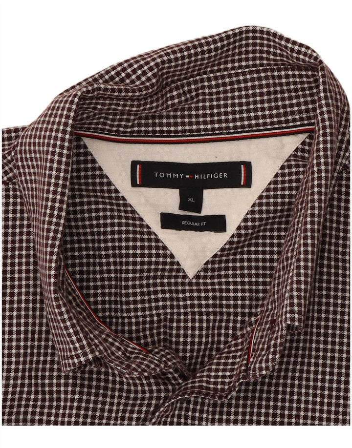 TOMMY HILFIGER Mens Regular Fit Shirt XL Maroon Gingham Cotton