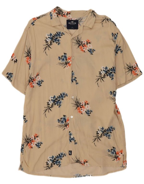Hollister Mens Short Sleeve Shirt Large Beige Floral Viscose