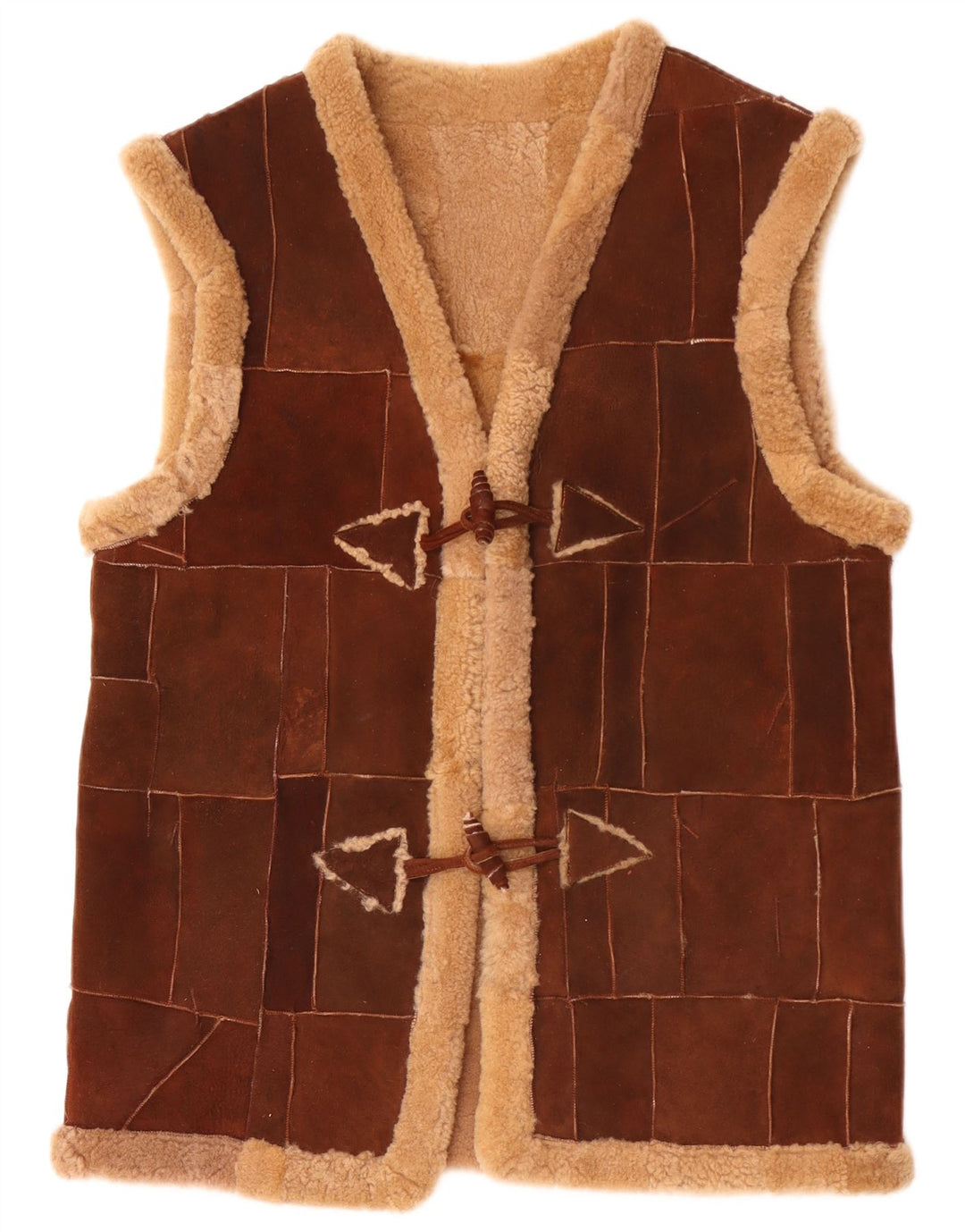 Vintage Mens Shearling Gilet UK 40 Large Brown