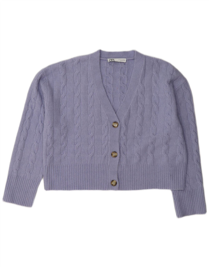 Zara Womens Crop Cardigan Sweater UK 14 Medium Purple Polyester