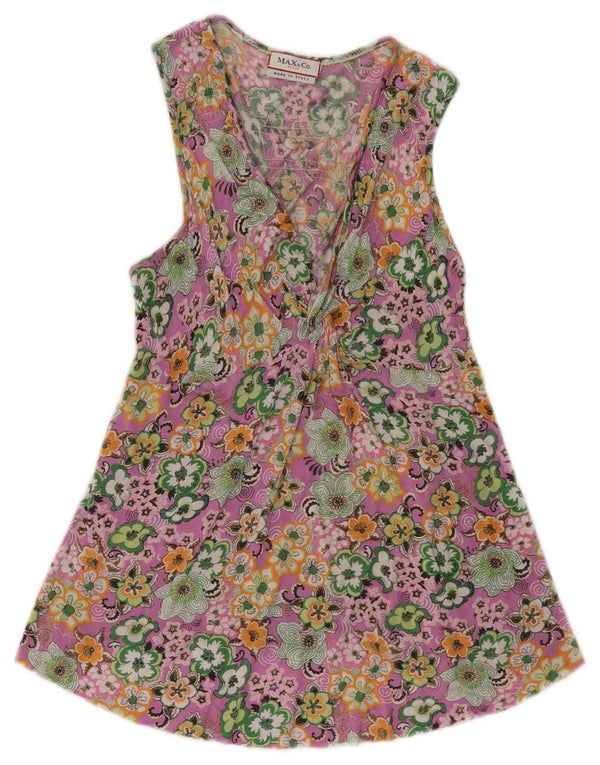Max&Co. Womens Sleeveless Blouse Top UK 8 Small Purple Floral Viscose