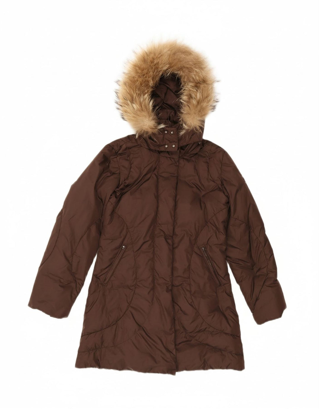 BELFE Womens Hooded Padded Coat UK 8 Small Brown Polyester Vintage Belfe and Second-Hand Belfe from Messina Hembry 