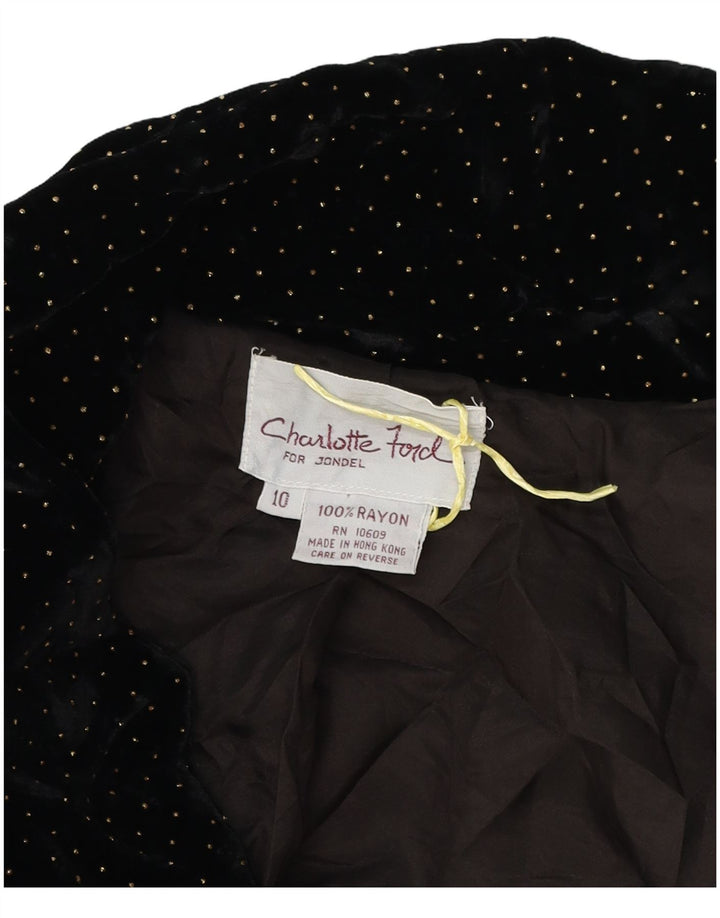 Vintage Womens Oversized Velvet Bomber Jacket UK 10 Small Black Spotted