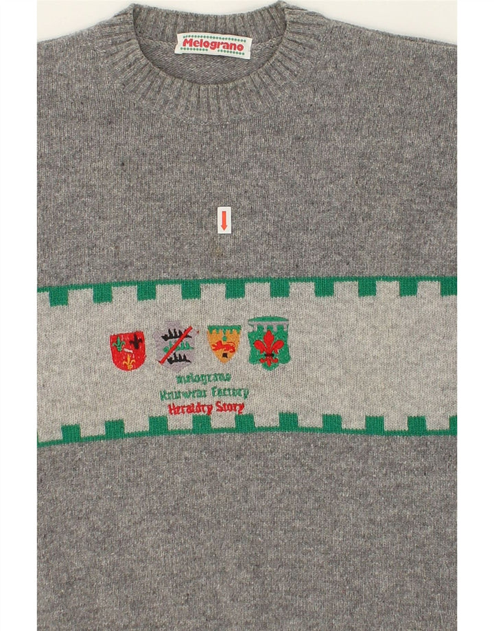 VINTAGE Boys Graphic Crew Neck Jumper Sweater 15-16 Years Grey Geometric | Vintage Vintage | Thrift | Second-Hand Vintage | Used Clothing | Messina Hembry 