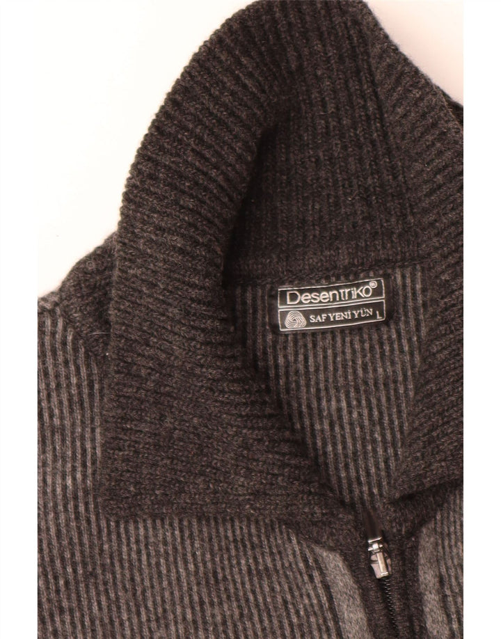 Vintage Mens Cardigan Sweater Large Grey Colourblock