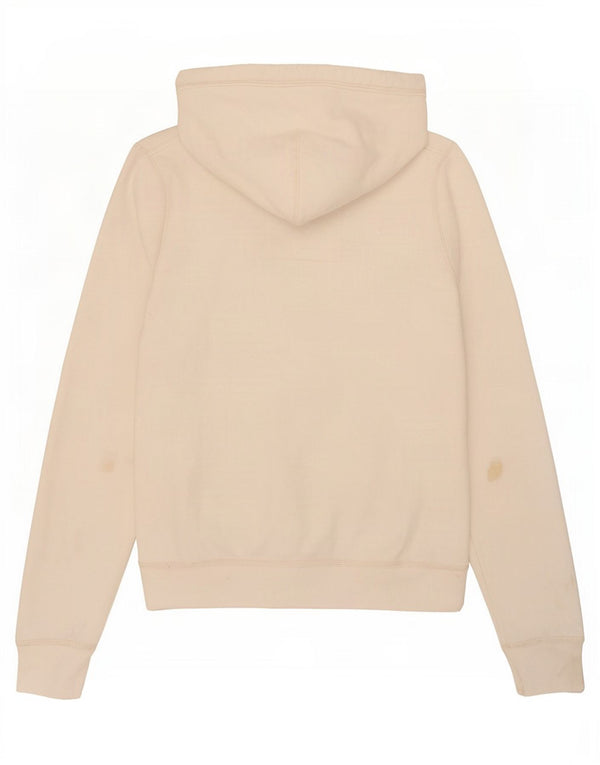 Felpa con cappuccio e zip grafica Hollister da donna UK 12 cotone bianco medio