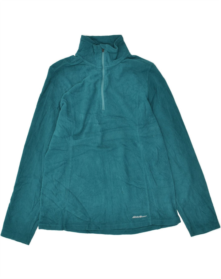 EDDIE BAUER Womens Zip Neck Fleece Jumper UK 14 Medium Green Polyester | Vintage Eddie Bauer | Thrift | Second-Hand Eddie Bauer | Used Clothing | Messina Hembry 