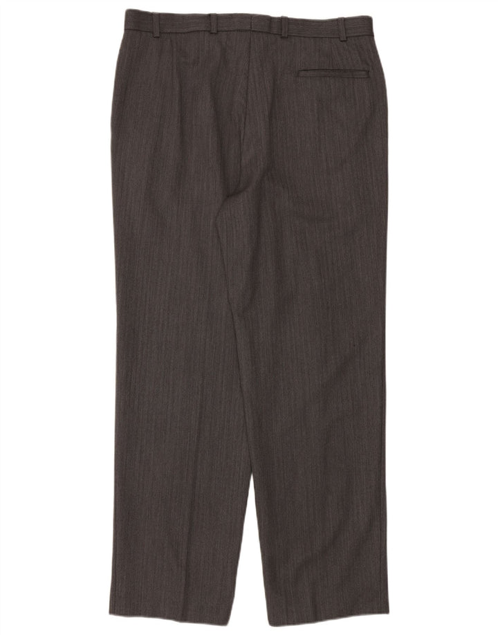 Marks & Spencer Mens Straight Suit Trousers W36 L31 Grey Herringbone Wool