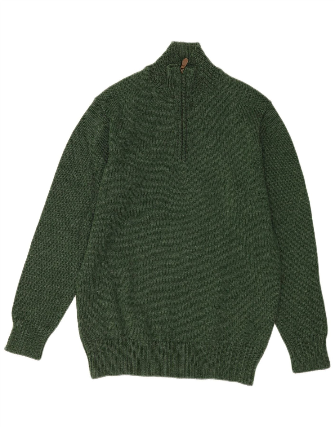 WoolOvers Mens Zip Neck Jumper Sweater Medium Green Wool