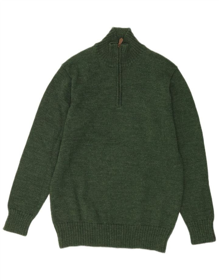 WoolOvers Mens Zip Neck Jumper Sweater Medium Green Wool