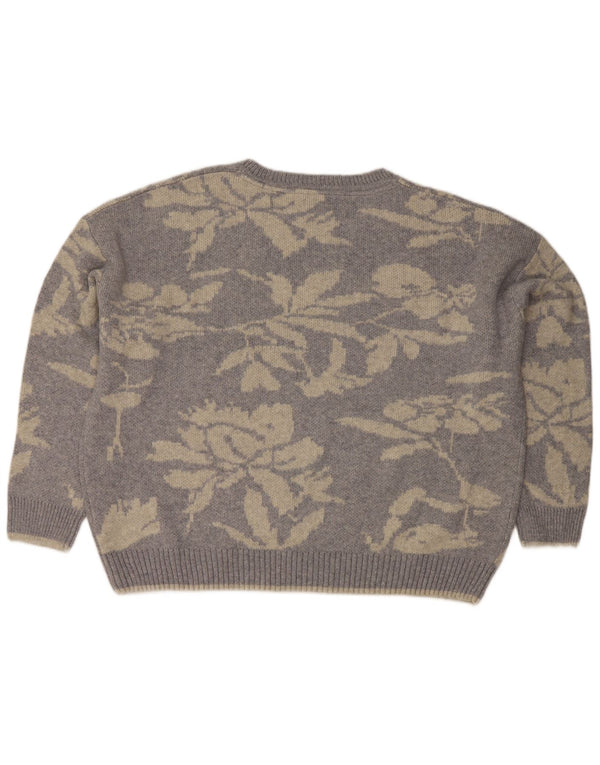 Fat Face Damen-Pullover mit Rundhalsausschnitt, UK 22 3XL, grau geblümte Baumwolle