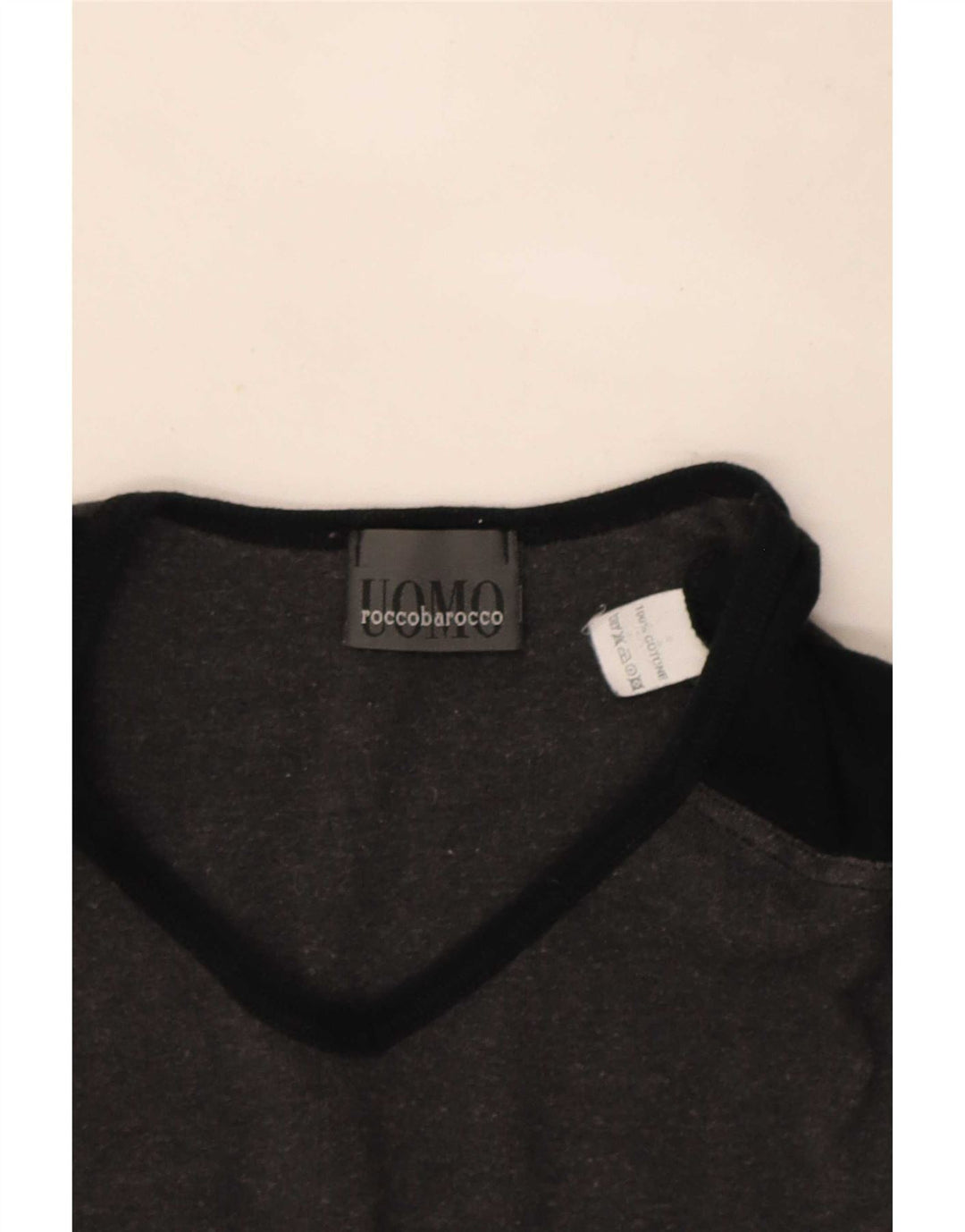 Roccobarocco Mens T-Shirt Top Large Grey Colourblock Cotton