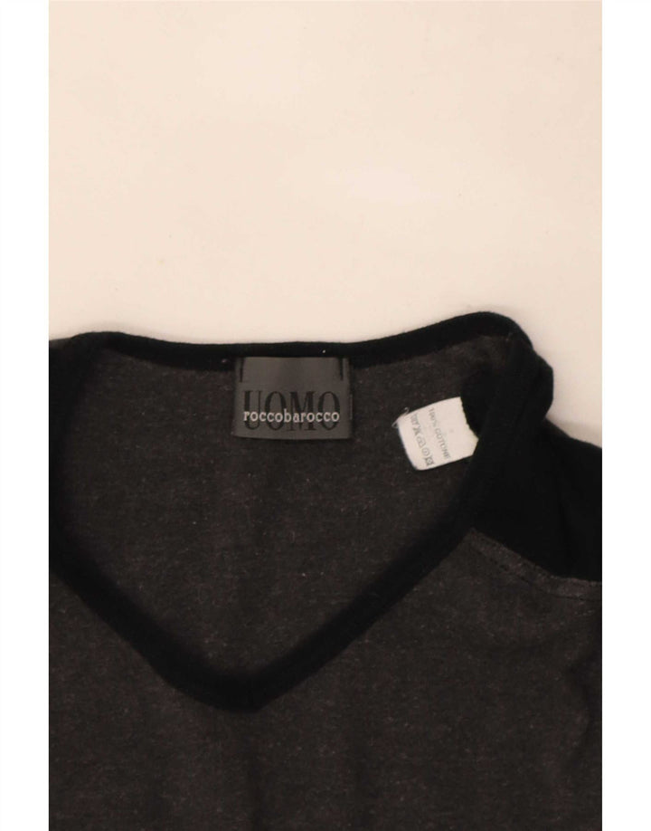 Roccobarocco Mens T-Shirt Top Large Grey Colourblock Cotton