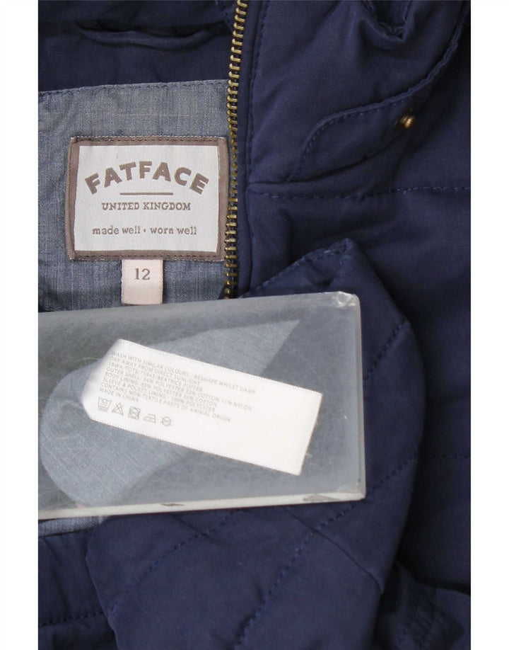 Fat Face Dame Hætte Polstret Jakke UK 12 Medium Navy Blue Polyester