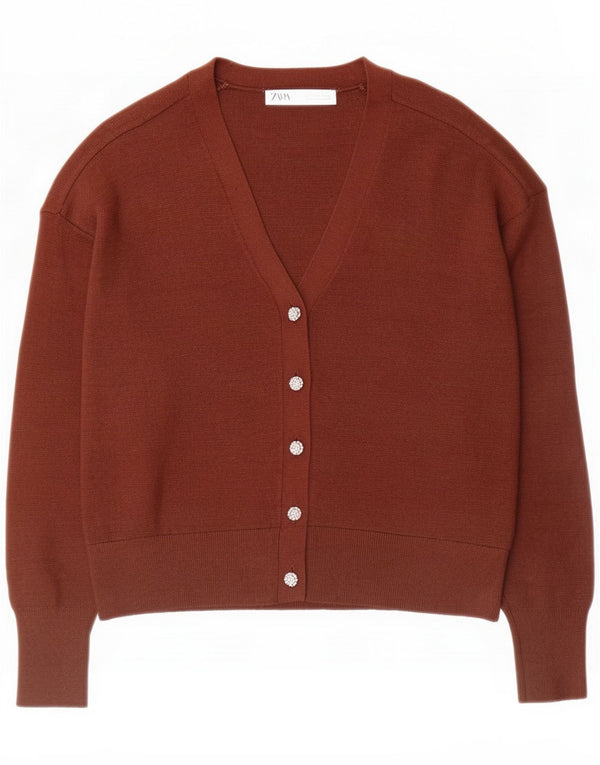 Zara Damen Strickjacke UK 10 Small Brown Viscose