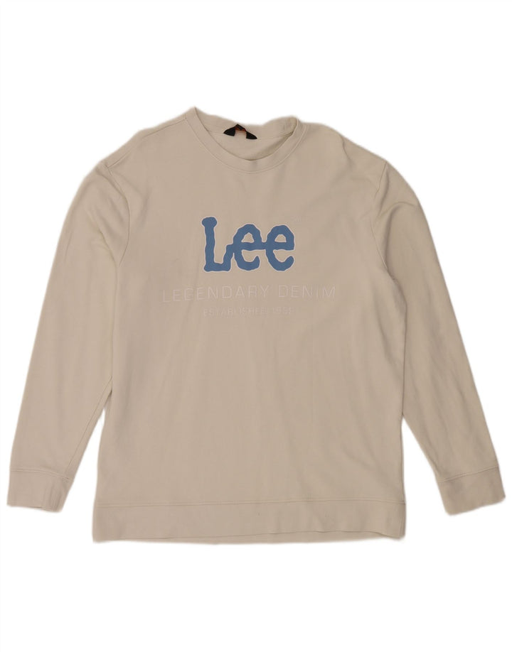 LEE Mens Regular Fit Graphic Sweatshirt Jumper Large White Cotton