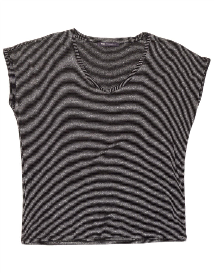 Marks & Spencer Womens Oversized T-Shirt Top UK 10 Small Black Striped