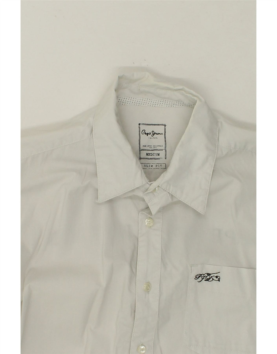 PEPE JEANS Mens Slim Fit Graphic Shirt Medium White Cotton Vintage PEPE Jeans and Second-Hand PEPE Jeans from Messina Hembry 