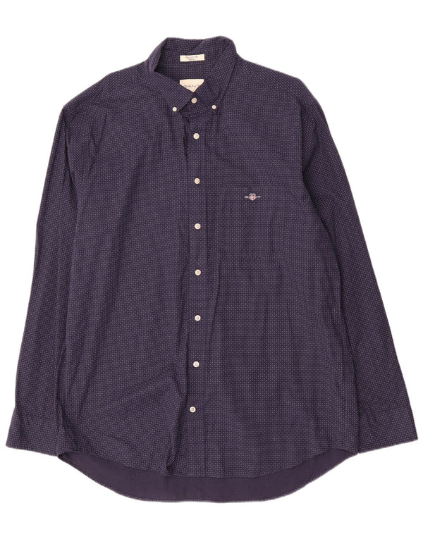 Gant Herren Popeline Regular Fit Hemd Größe 45/46 2XL Marineblau gepunktete Baumwolle