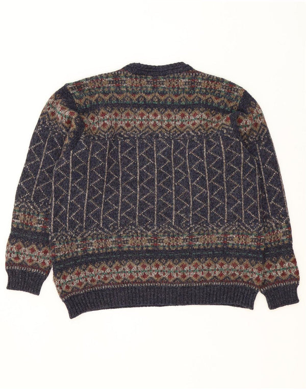 Marks & Spencer Mens Crew Neck Jumper Sweater Medium Navy Blue Fair Isle