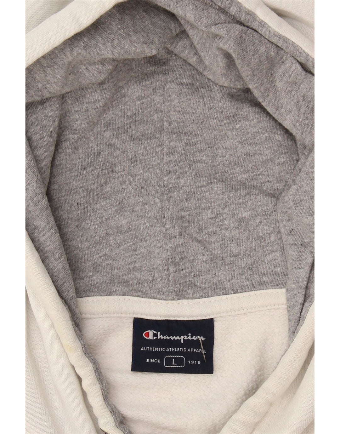 CHAMPION Mens Graphic Hoodie Jumper Large White Vintage Champion and Second-Hand Champion from Messina Hembry 
