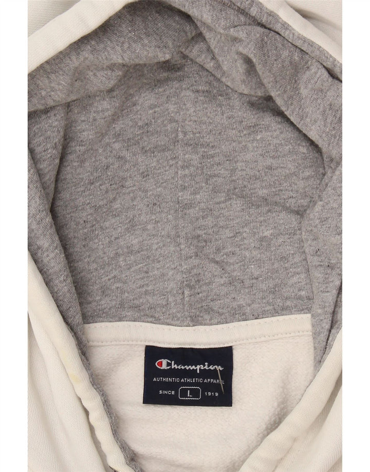 CHAMPION Mens Graphic Hoodie Jumper Large White Vintage Champion and Second-Hand Champion from Messina Hembry 