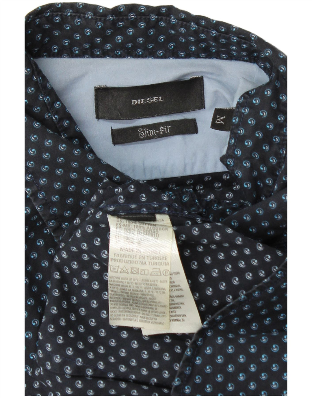 Diesel Mens Slim Fit Shirt Medium Navy Blue Spotted Cotton