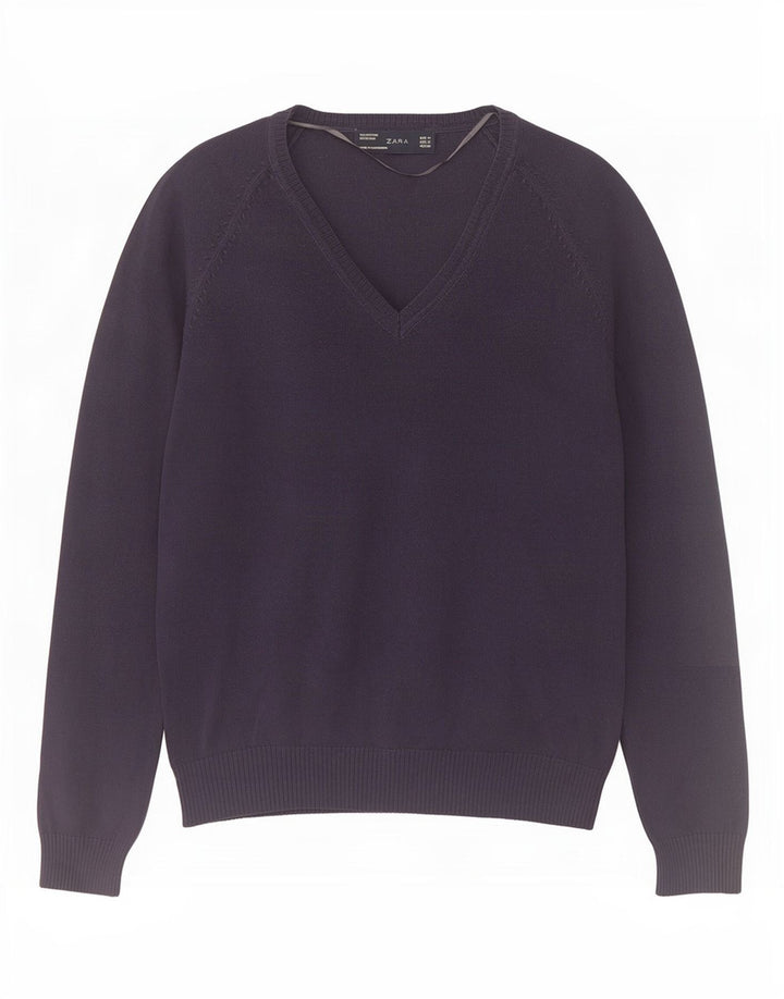 Zara Womens V-Neck Jumper Sweater UK 12 Medium Navy Blue
