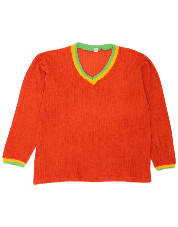 Top feminino vintage de manga comprida US 8 algodão colorblock laranja médio