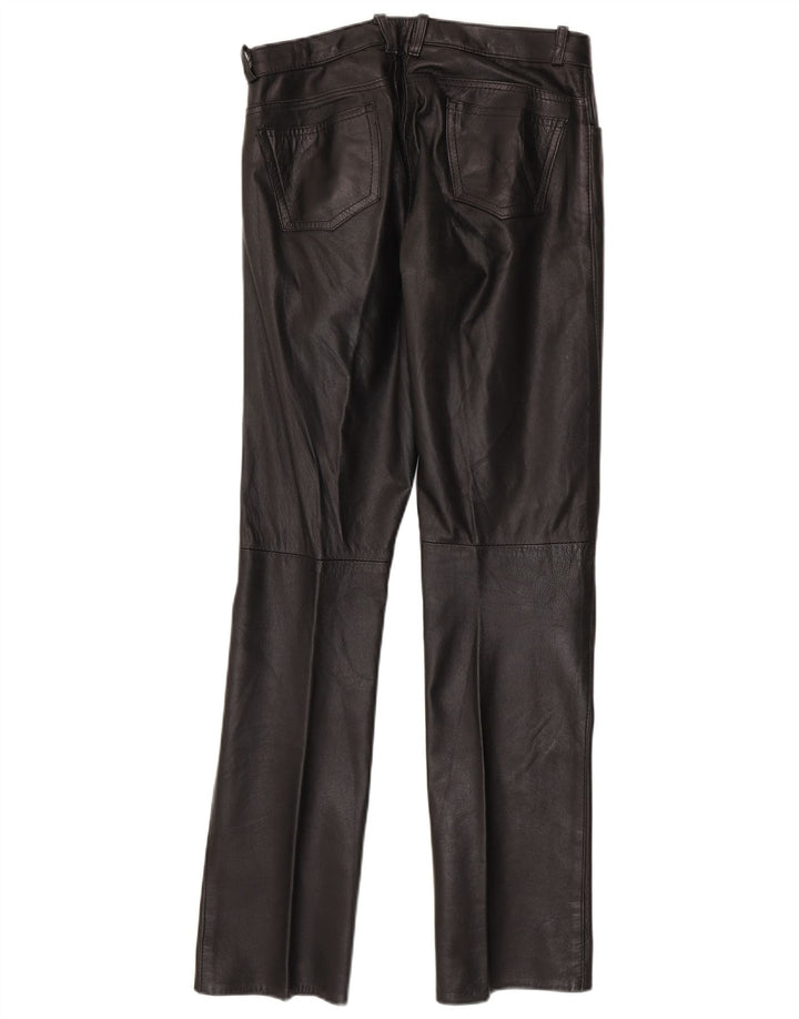 Barone Womens Straight Leather Trousers W30 L33 Black