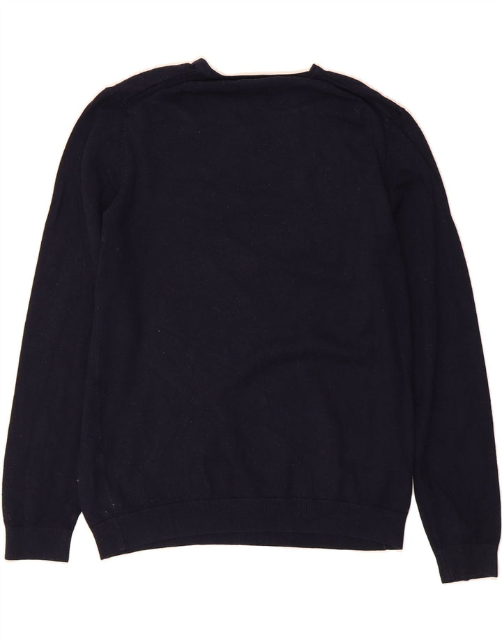 ZARA Mens V-Neck Jumper Sweater Large Navy Blue Viscose Vintage Zara and Second-Hand Zara from Messina Hembry 