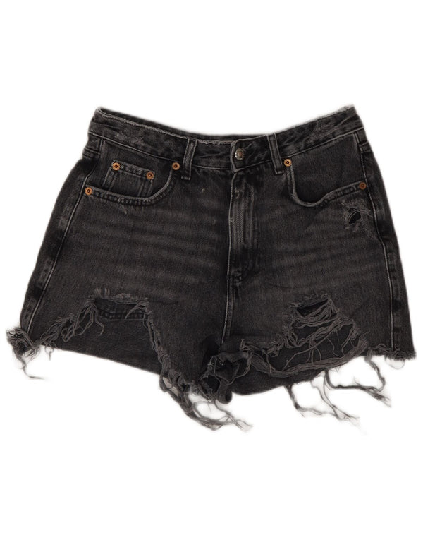 Topshop Dame Mom Denim Distressed Hot Pants UK 10 Small W28 Grå