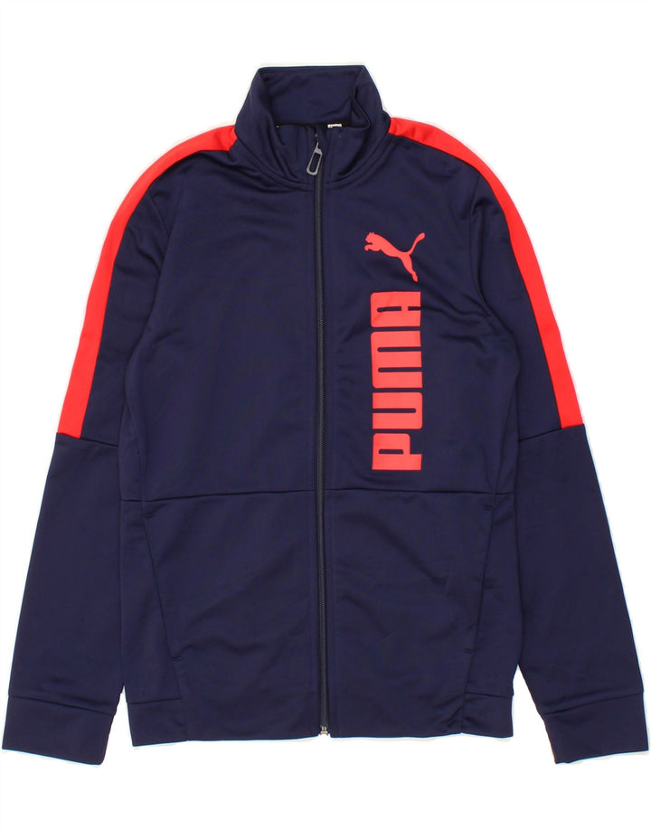 PUMA Boys Graphic Tracksuit Top Jacket 11-12 Years Navy Blue Polyester Vintage Puma and Second-Hand Puma from Messina Hembry 
