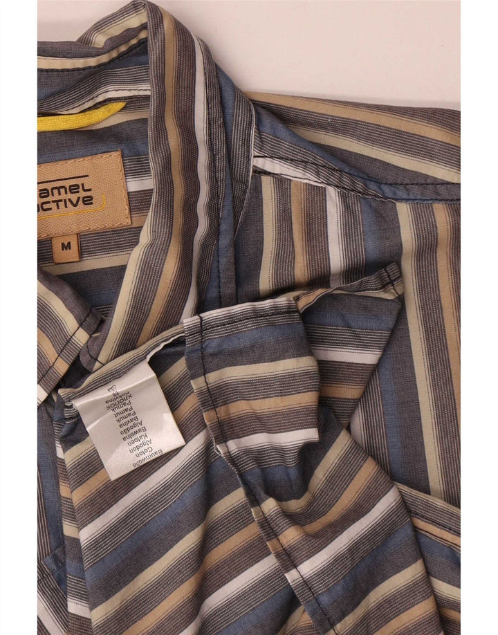 Camel Active Mens Short Sleeve Shirt Medium Grey Striped Cotton
