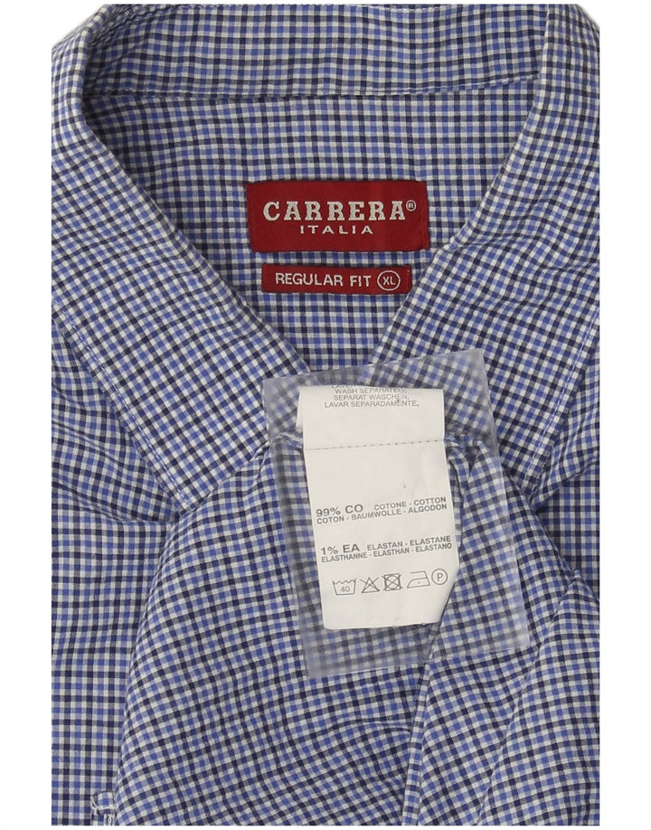 Carrera Mens Short Sleeve Regular Fit Shirt XL Blue Gingham Cotton