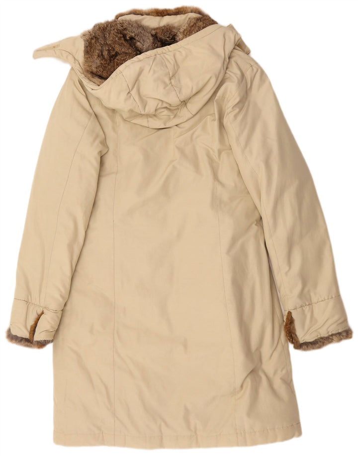 Woolrich Womens Hooded Padded Coat UK 12 Medium Beige Cotton