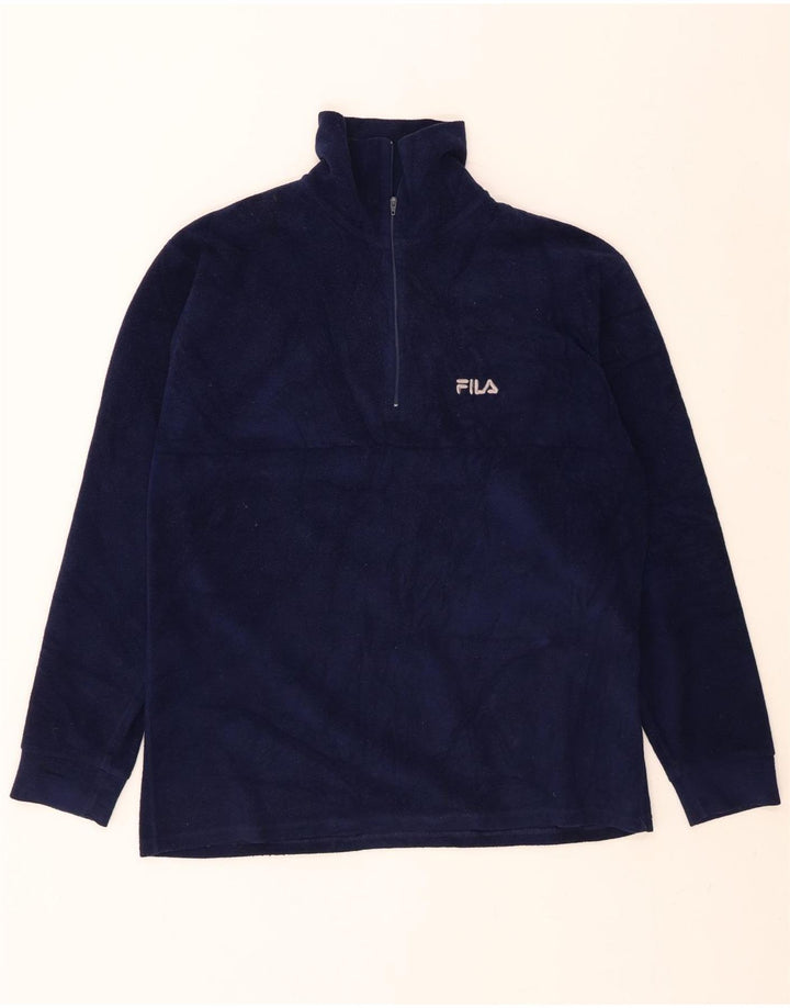 FILA Mens Zip Neck Fleece Jumper XL Navy Blue Polyester Vintage Fila and Second-Hand Fila from Messina Hembry 