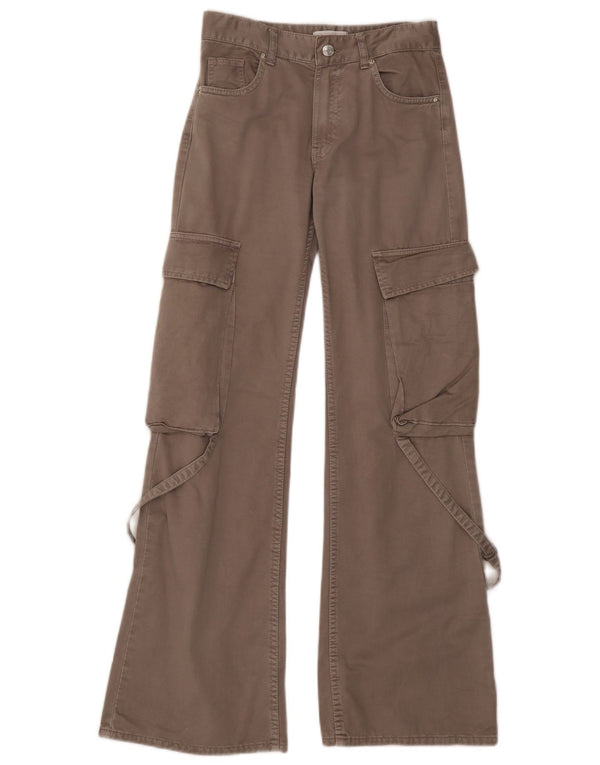 Zara Damen-Cargohose mit weitem Bein, EU 32, 2XS, W22, L31, graue Baumwolle