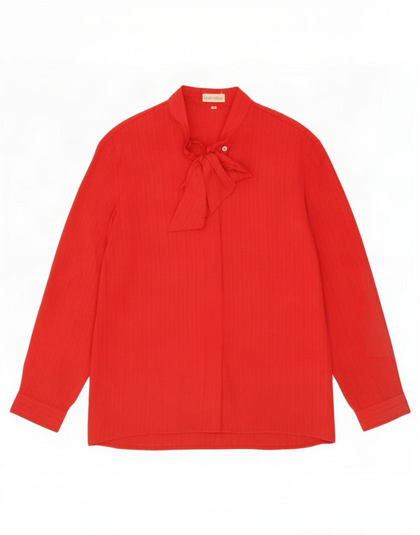 Vintage mujer manga larga frente corbata blusa Top IT 48 XL rayas rojas