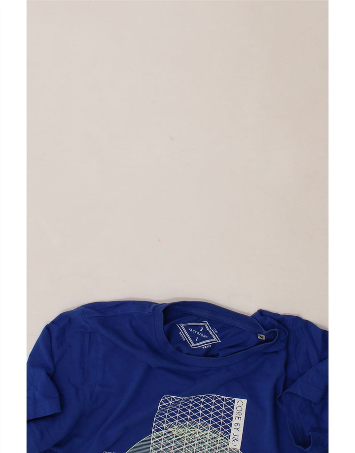 JACK & JONES Mens Graphic T-Shirt Top Medium Blue Cotton Vintage Jack & Jones and Second-Hand Jack & Jones from Messina Hembry 