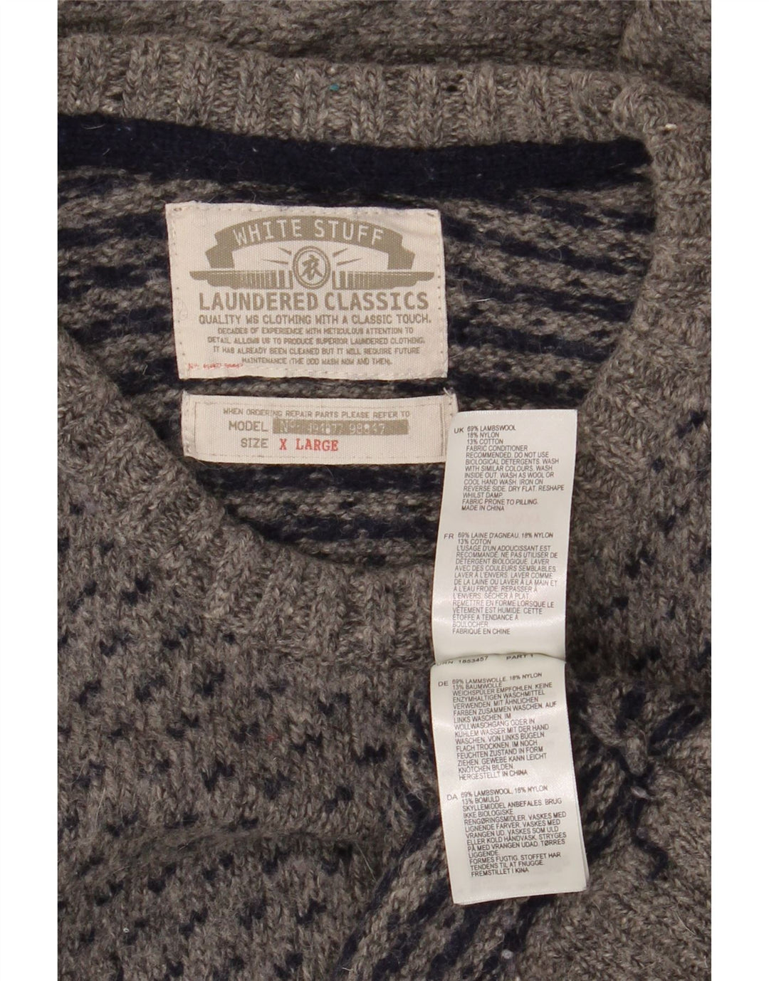 White Stuff Mens Crew Neck Jumper Sweater XL Grey Spotted Lambswool