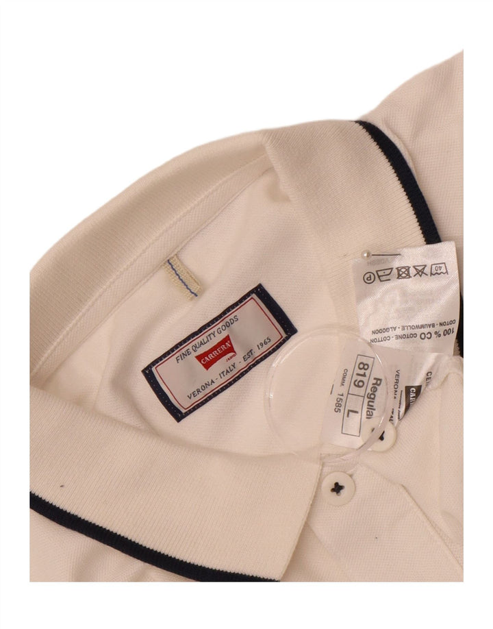 CARRERA Mens Regular Polo Shirt Large White Cotton Vintage Carrera and Second-Hand Carrera from Messina Hembry 