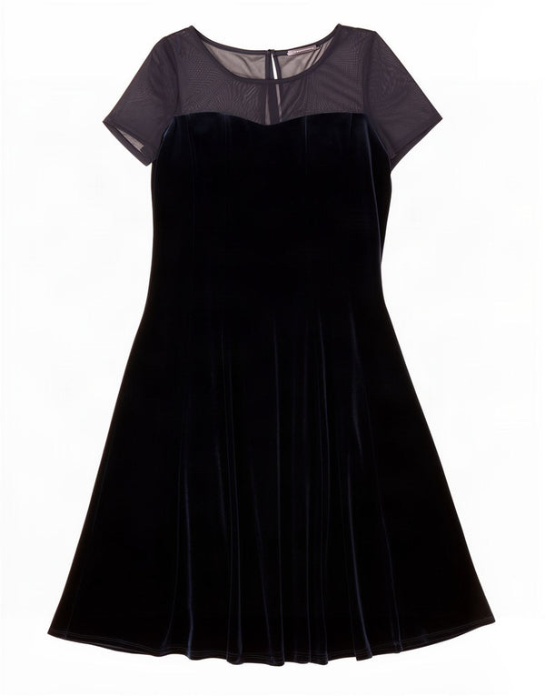 Marks & Spencer Womens Velvet A-Line Kjole UK 14 Large Navy Blue Polyester