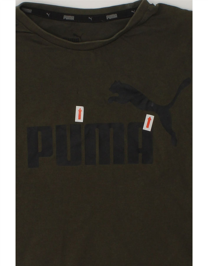 PUMA Boys Graphic T-Shirt Top 11-12 Years Khaki Cotton | Vintage Puma | Thrift | Second-Hand Puma | Used Clothing | Messina Hembry 