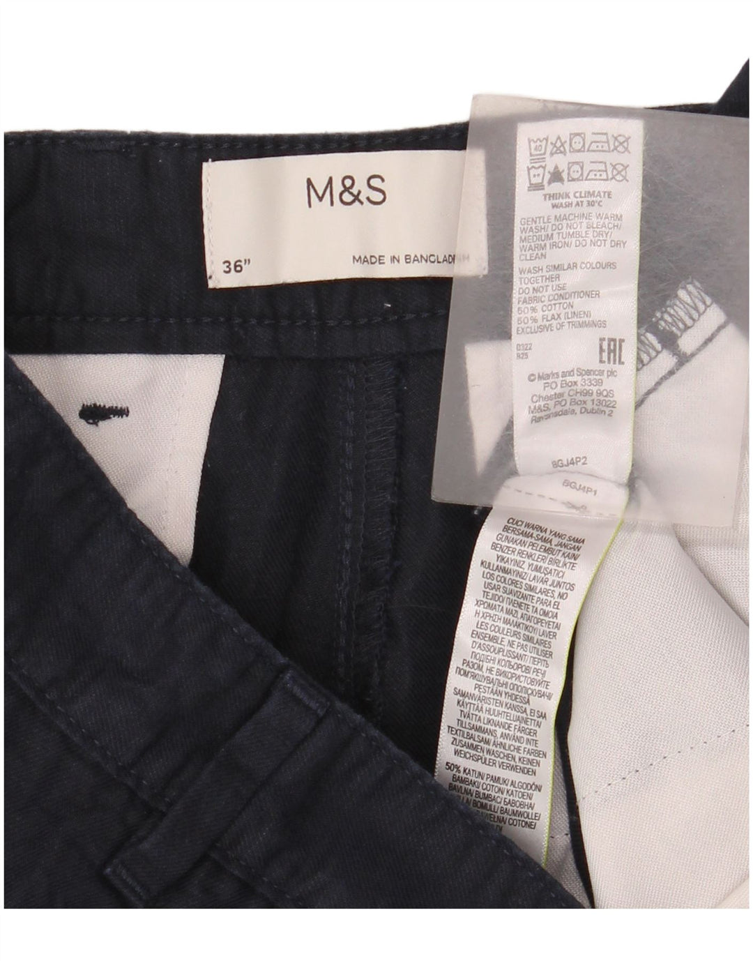 Marks & Spencer Mens Chino Shorts W36 Large Navy Blue Flax