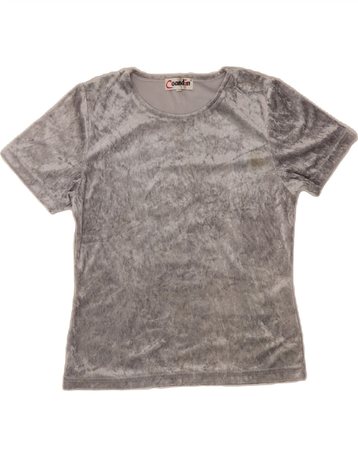 VINTAGE Womens T-Shirt Top UK 14 Medium Silver Polyester Vintage Vintage and Second-Hand Vintage from Messina Hembry 