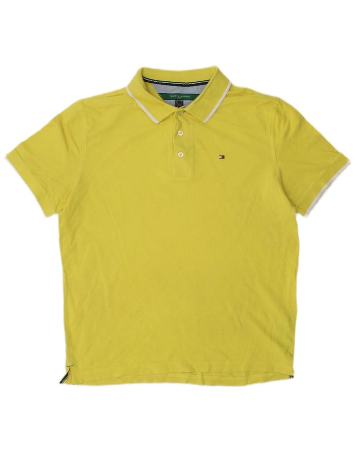 TOMMY HILFIGER Mens Polo Shirt Medium Yellow Cotton